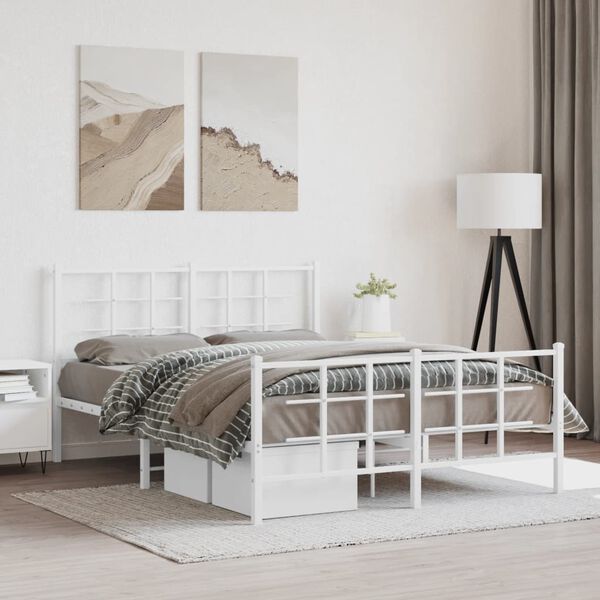 vidaXL Metal Bed Frame without Mattress with Footboard White 140x200cm