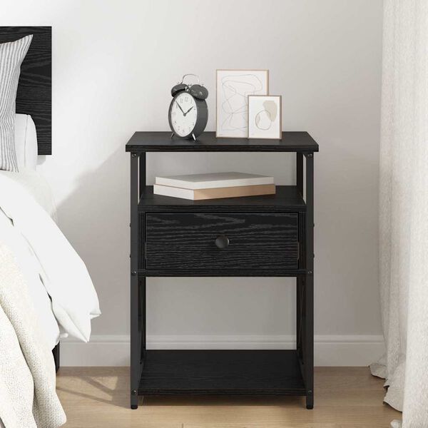 vidaXL Bedside Cabinet Black Oak 40 x 42 x 55 cm Engineered Wood