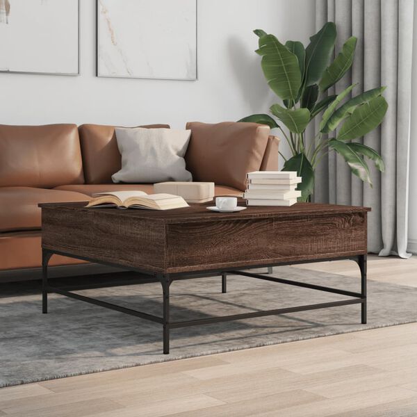 vidaXL Coffee Table Brown Oak 95x95x45 cm Engineered Wood and Metal