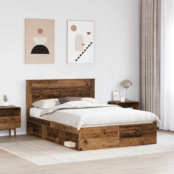 vidaXL Bed Frame with Headboard Old Wood 160 x 200 cm Solid Pine Wood