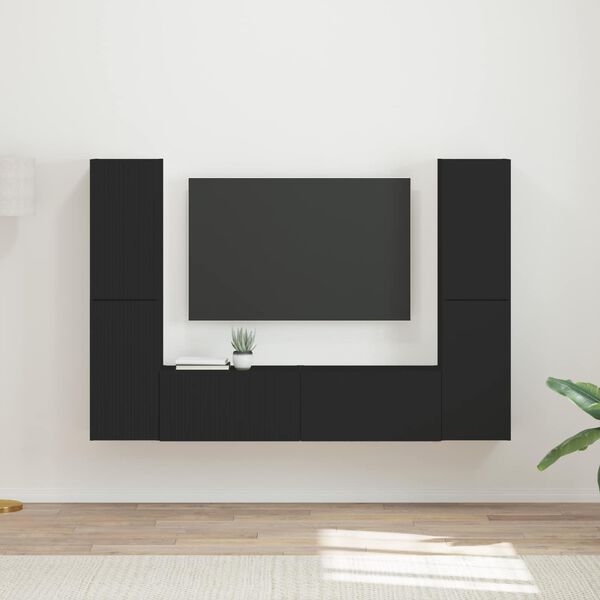 vidaXL TV Cabinet Set 6 pcs Black Engineered Wood
