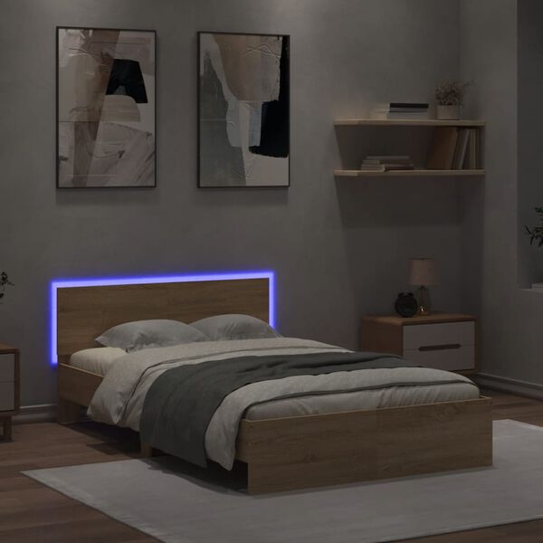 vidaXL Bed Frame with LED without Mattress Sonoma Oak 135x190 cm Double