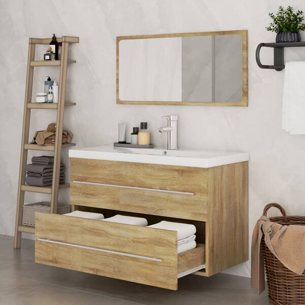 vidaXL 3 Piece Bathroom Furniture Set Sonoma Oak