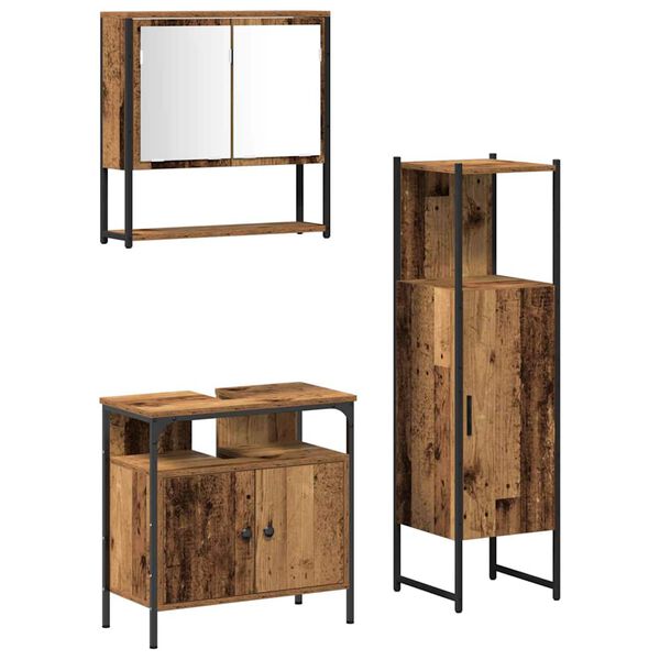 vidaXL Bathroom Furniture Set with Shelf 3 pcs Brown Engineered wood