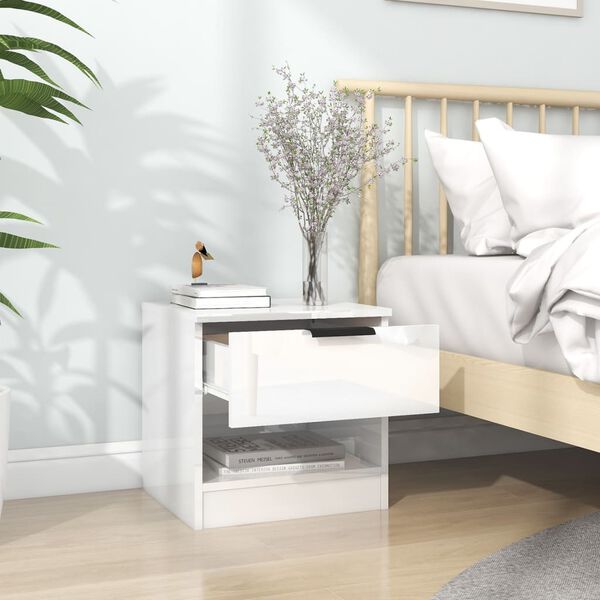 vidaXL Bedside Cabinets 2 pcs High Gloss White Engineered Wood