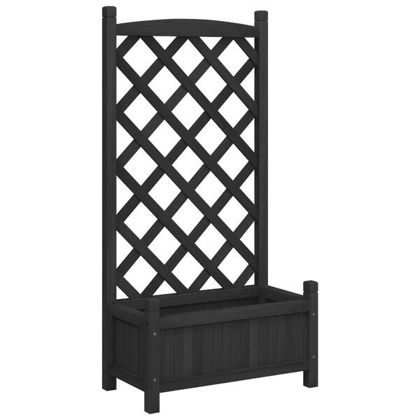 vidaXL Planter with Trellis Black Solid Wood Fir