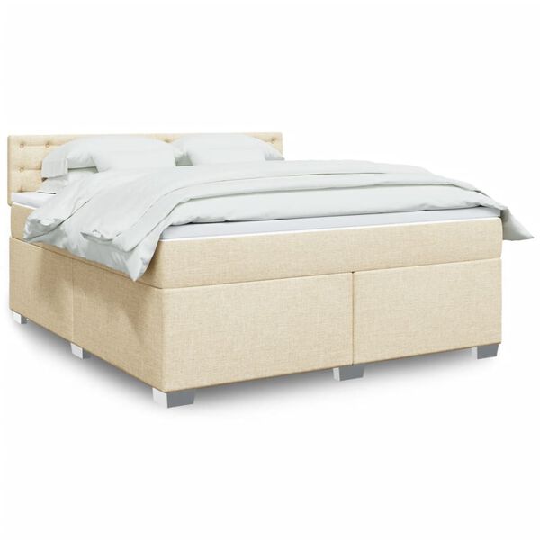 vidaXL Box Spring Bed with Mattress Cream 180x200 cm Fabric