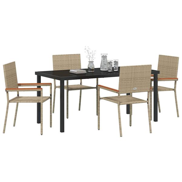 vidaXL Garden Dining Set with Cushion 5 pcs Beige Poly Rattan