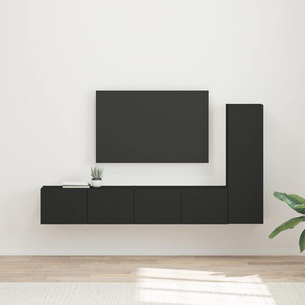 vidaXL TV Cabinet Set Wall-mounted 3 pcs Black Engineered Wood