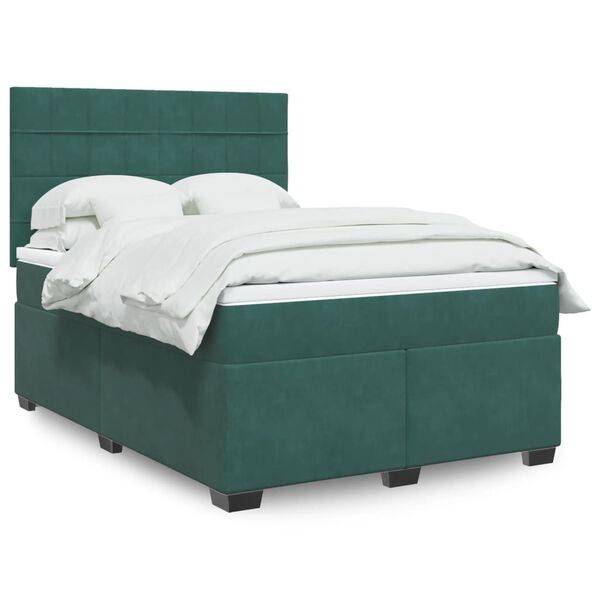 vidaXL Box Spring Bed with Mattress Dark Green 140x190 cm Velvet