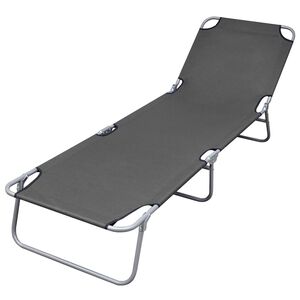 vidaXL Sunlounger | Grey | Powder-coated steel | 189 x 58 x 27 cm | Foldable