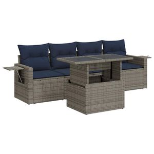 vidaXL 5 Piece Garden Sofa Set with Cushions Grey Poly Rattan