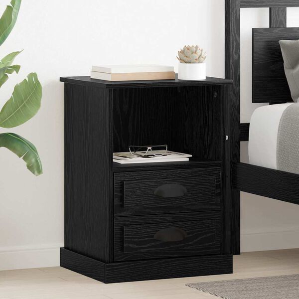 vidaXL Bedside Cabinet Black Oak 36 x 43 x 60 cm Engineered Wood