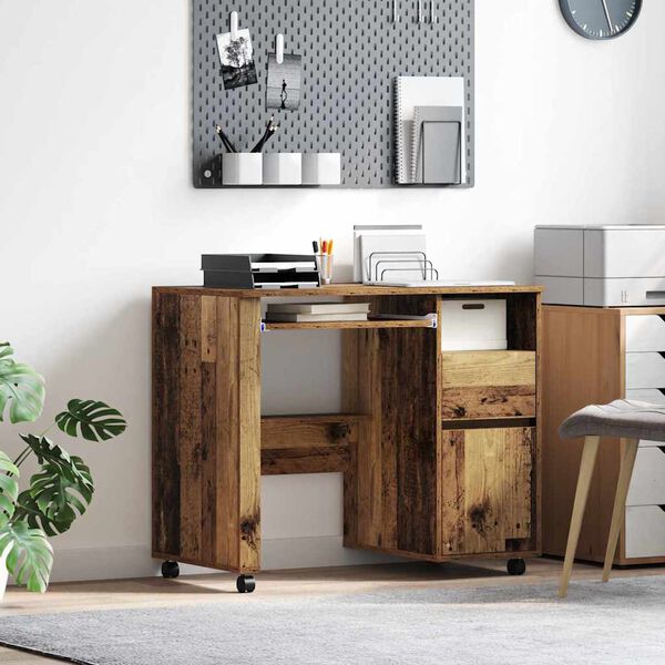vidaXL Desk with Wheels Old Wood 91 x 50 x 77 cm Engineered Wood