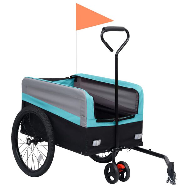 vidaXL 2-in-1 XXL Pet Bike Trailer & Trolley Blue Grey and Black