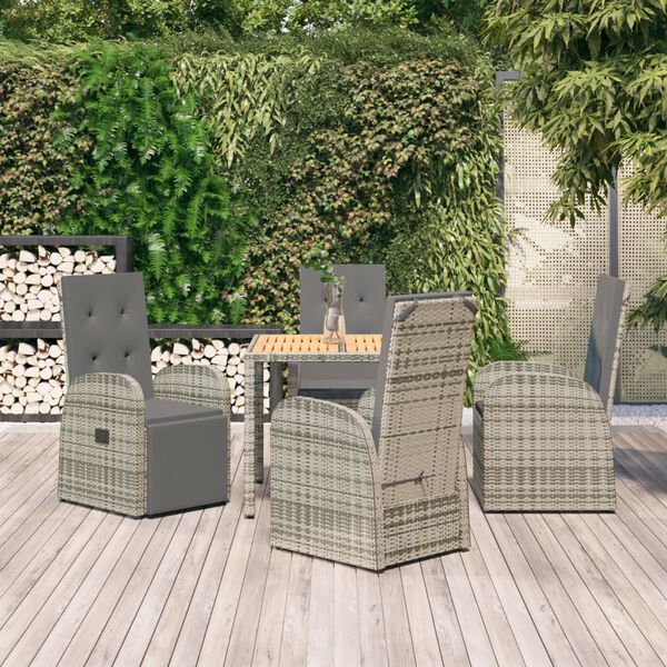 vidaXL 5 Piece Garden Dining Set Grey Poly Rattan&Solid Wood Acacia