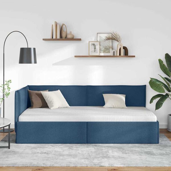vidaXL Corner Bed Frame with Headboard Blue 100 cm x 200 cm Velvet