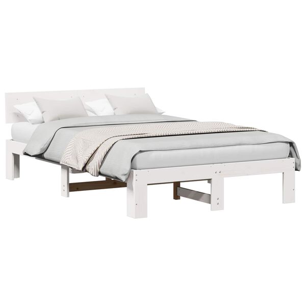 vidaXL Bed Frame with Headboard White 120 x 190 cm Solid Pine Wood