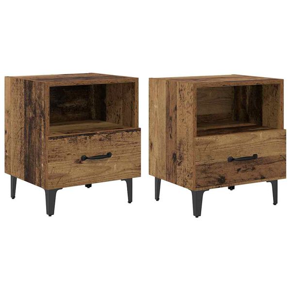 vidaXL Bedside Cabinet with Drawer 2 pcs Old wood 40 x 35 x 47.5 cm