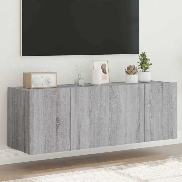 vidaXL TV Wall Cabinets with LED Lights 2 pcs Grey Sonoma 60x35x41 cm
