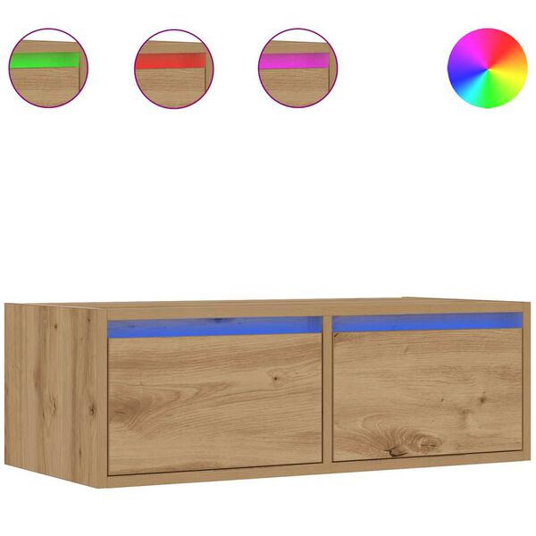 vidaXL TV Cabinet with LED Lights Artisan Oak 75x35.5x25 cm