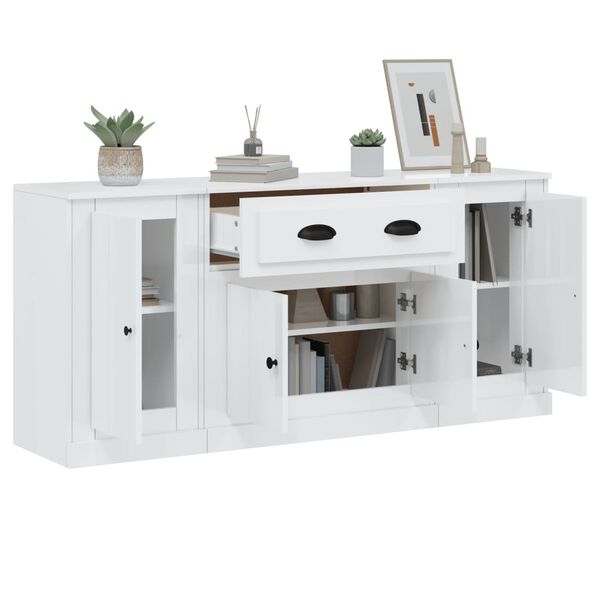 vidaXL Sideboards 3 pcs High Gloss White Engineered Wood