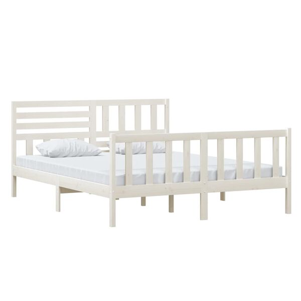 vidaXL Bed Frame without Mattress White Solid Wood 160x200 cm (810093+814155)
