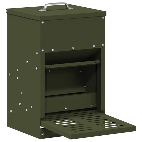 vidaXL Chicken Treadle Feeder Olive Green 25 x 42 x 40 cm
