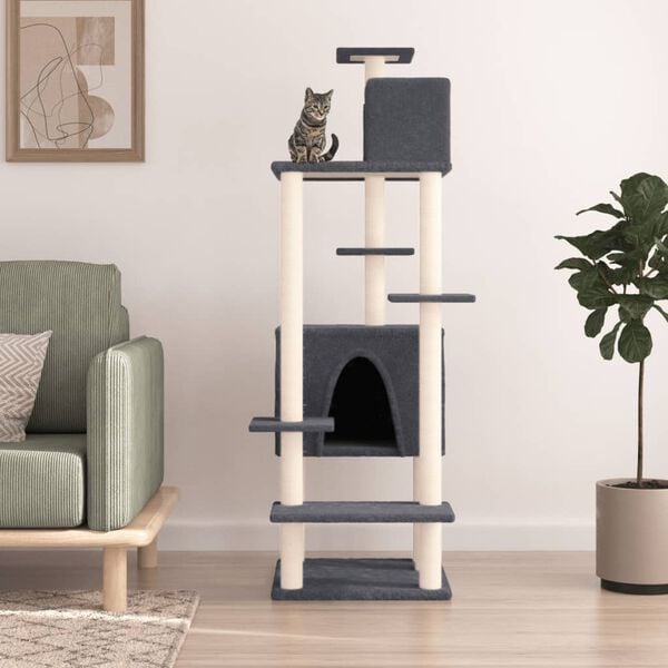vidaXL Cat Tree with Sisal Scratching Posts Dark Grey 154 cm