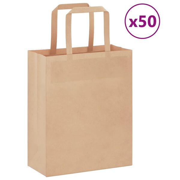vidaXL Paper Bags 50 pcs with Handles Brown 18x8x22 cm
