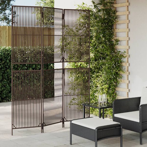 vidaXL Room Divider 3 Panels Brown Poly Rattan
