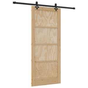 vidaXL Sliding Door Natural and Black 86 x 198.5 cm Solid Pine Wood