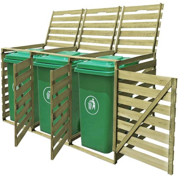 vidaXL Triple Wheelie Bin Shed 240 L Impregnated Wood