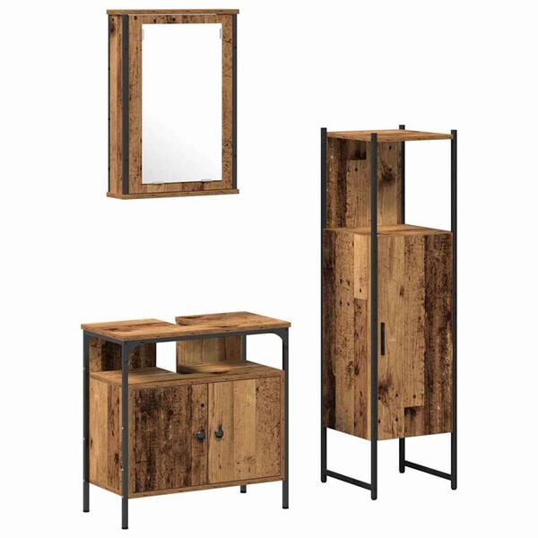 vidaXL Bathroom Furniture Set with Door 3 pcs Brown 33 x 33 x 120.5 cm
