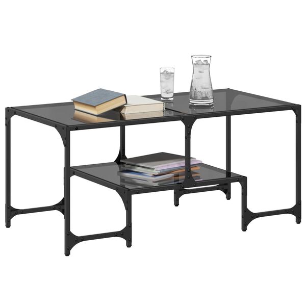 vidaXL Coffee Table with Black Glass Top 98.5x50x45 cm Steel