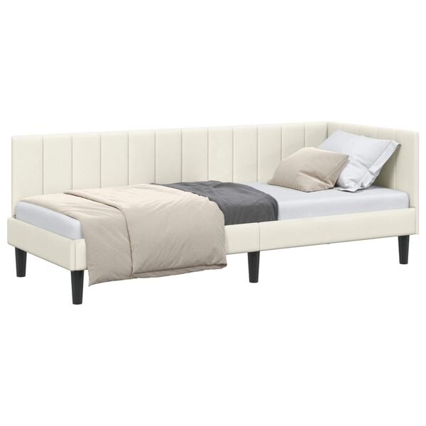vidaXL Corner Bed Frame with Headboard Cream 80 cm x 200 cm Velvet