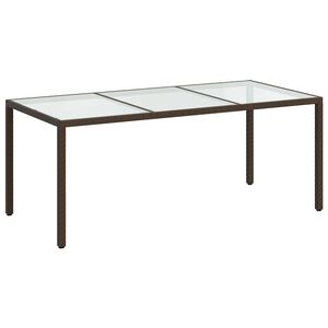 vidaXL Garden Table Brown 190x90x75 cm Tempered Glass and Poly Rattan