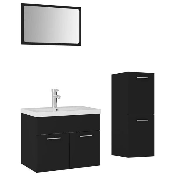 vidaXL Bathroom Furniture Set Black Engineered Wood