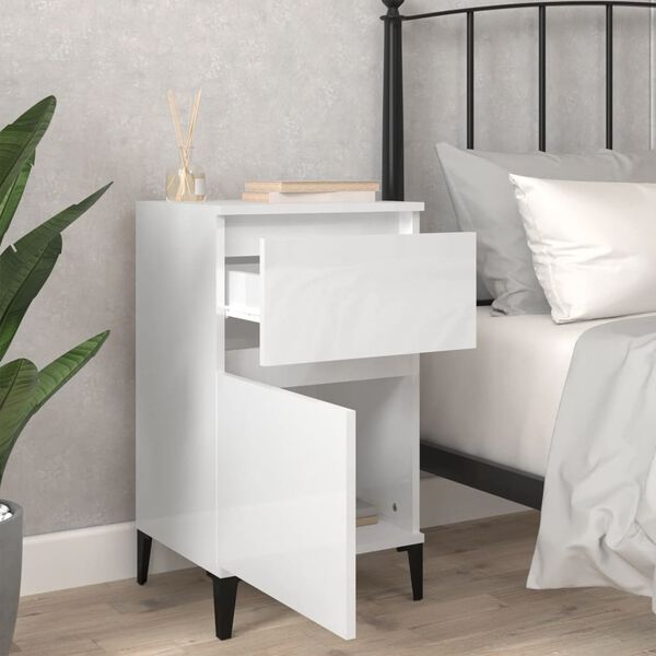 vidaXL Bedside Cabinet High Gloss White 40x35x70 cm