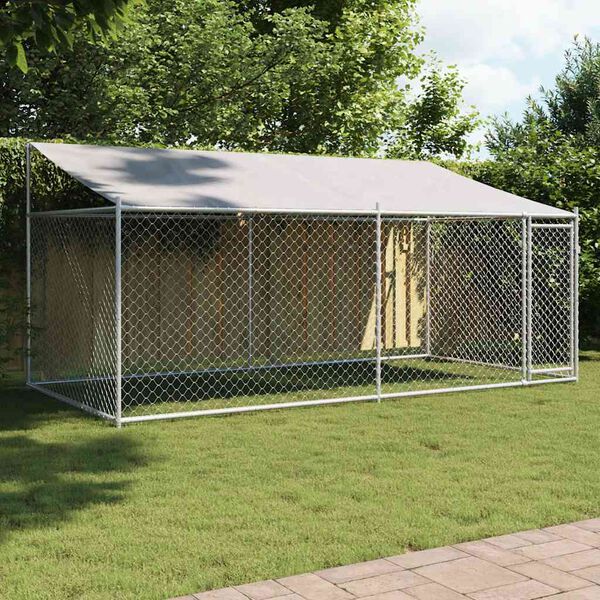 vidaXL Dog Cage with Roof and Door Grey 4x2x2 m Galvanised Steel