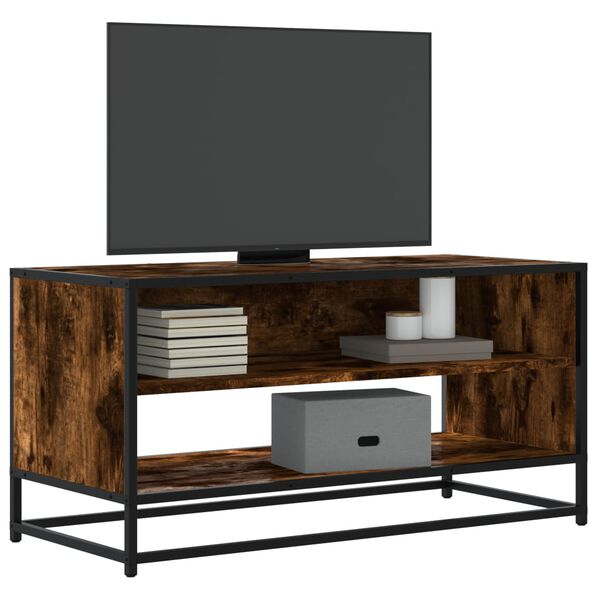 vidaXL TV Cabinet Smoked Oak 91x40x46 cm Engineered Wood and Metal