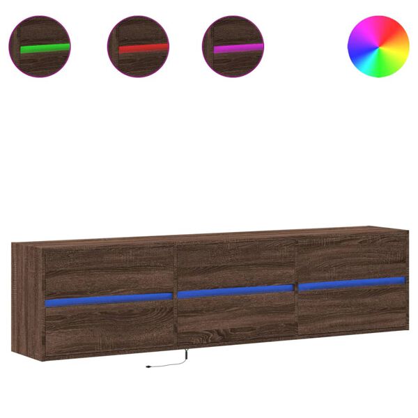vidaXL TV Wall Cabinet with LED Brown Oak 180x31x45 cm