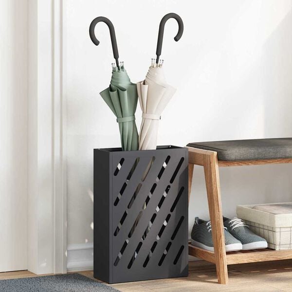vidaXL Umbrella Stand with Storage Black 28 x 12 x 41 cm Steel