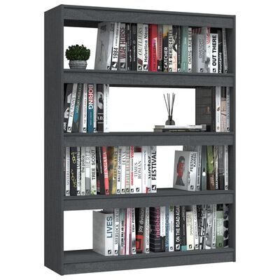 vidaXL Book Cabinet/Room Divider Grey 100x30x135.5 cm Solid Pinewood