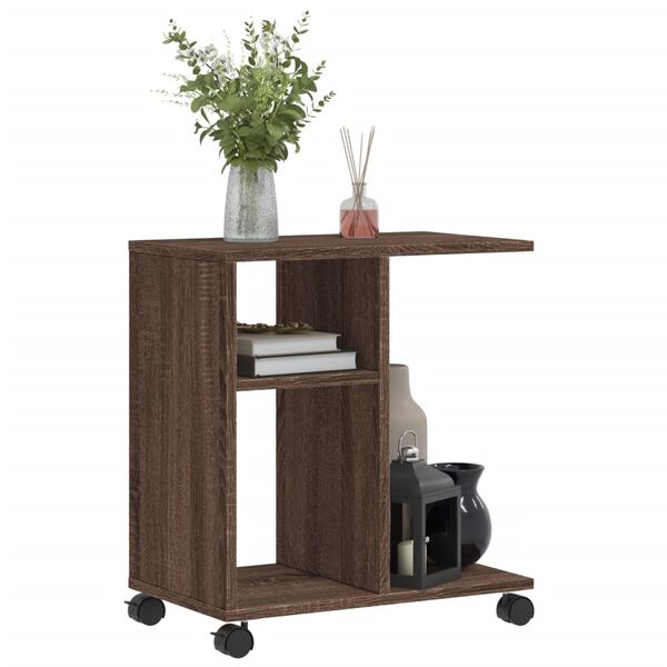 vidaXL Side Table with Wheels Brown Oak 50x30x55 cm Engineered Wood