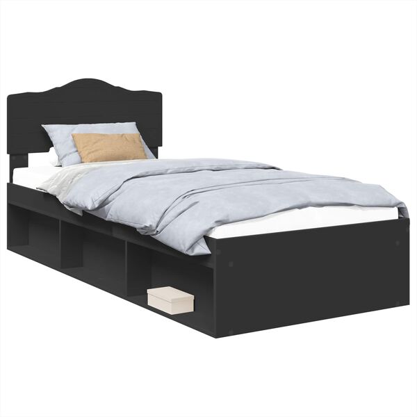 vidaXL Bed Frame with Headboard Black 100 x 200 cm Solid Pine Wood