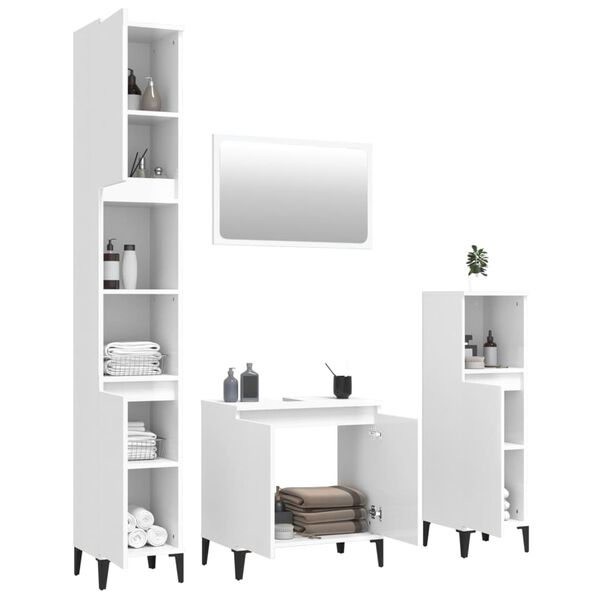 vidaXL 4 Piece Bathroom Furniture Set High Gloss White Engineered Wood