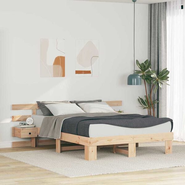 vidaXL Bed Frame with Headboard Brown 140 x 200 cm Solid Pine Wood