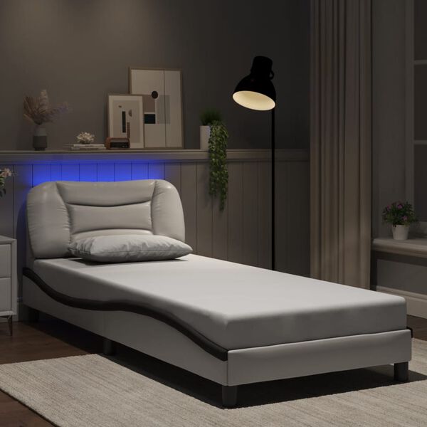 vidaXL Bed Frame with LED without Mattress "Hvar" White and Black 80x200 cm