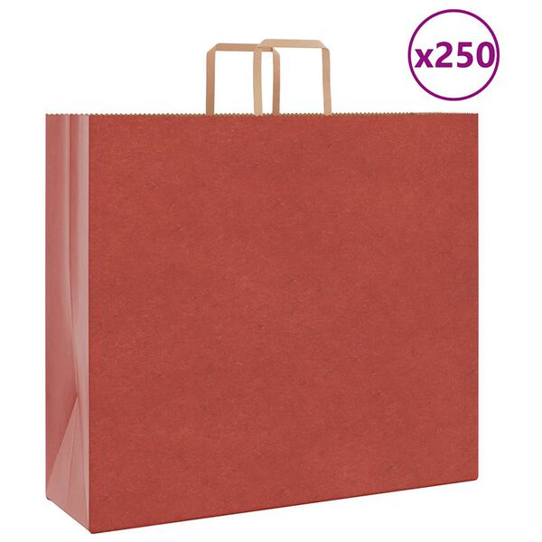 vidaXL Paper Bags 250 pcs with Handles Red 54x15x49 cm